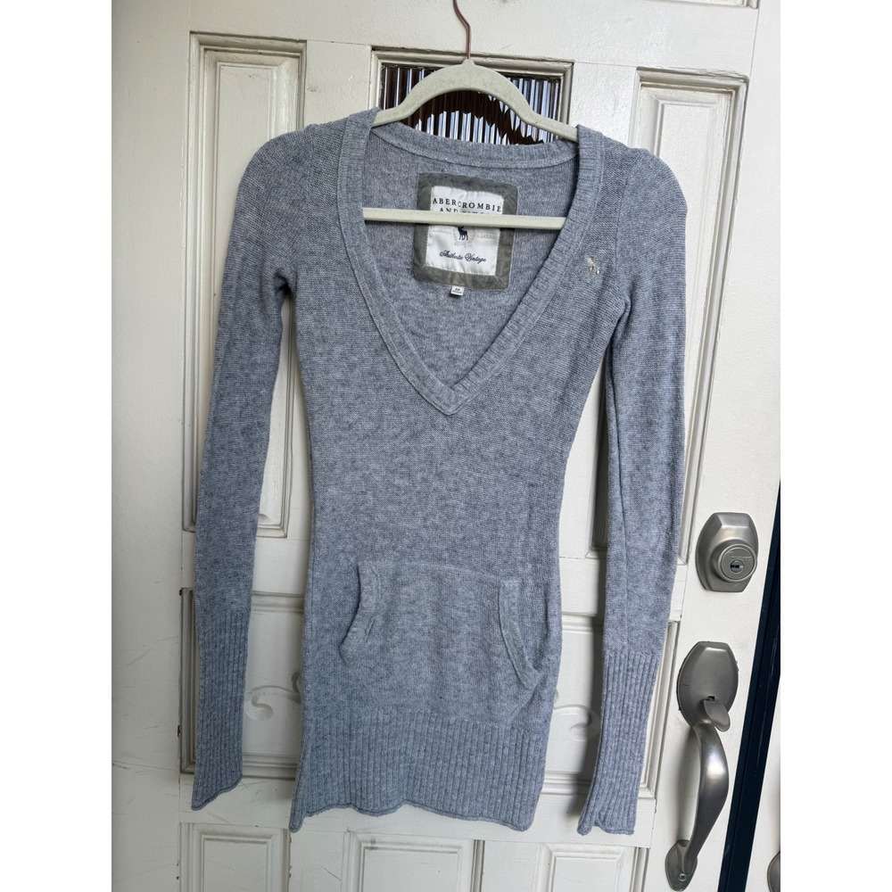 Abercrombie and Fitch Grey V-Neck Rabbit Hair Blend Sweater Pocket Size XS